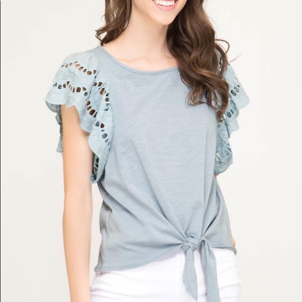 Laser cut sleeve top with front tie